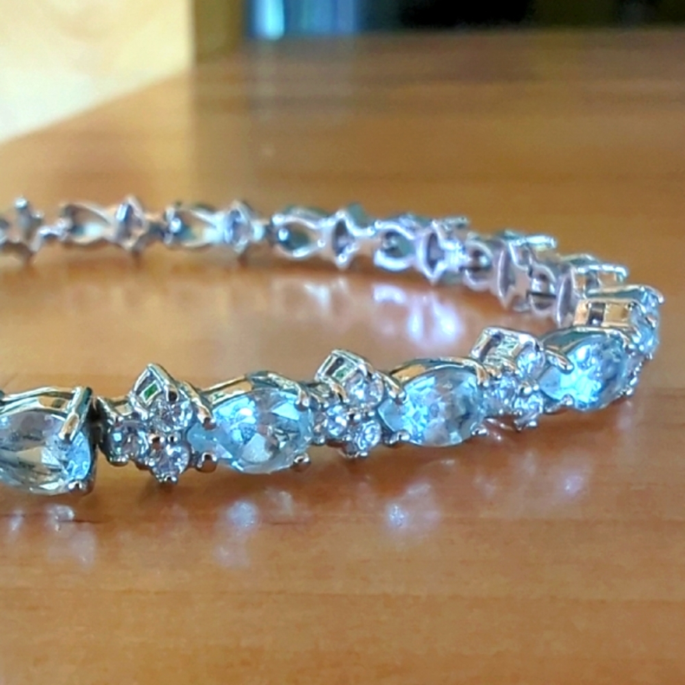 Blue Topaz Adi Thai 925 Sterling Silver Bracelet, Size 6.75"